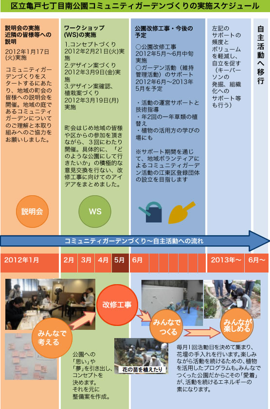 区立亀戸七丁目南公園コミュニティガーデンづくりの実施スケジュール