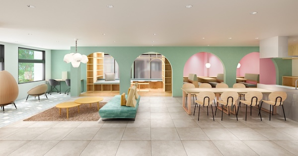 nears五反田の共用部完成予想図。入居者が集い交流できるラウンジ空間