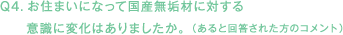 Q4.お住まいになって国産無垢材に対する意識に変化はありましたか。（あると回答された方のコメント）