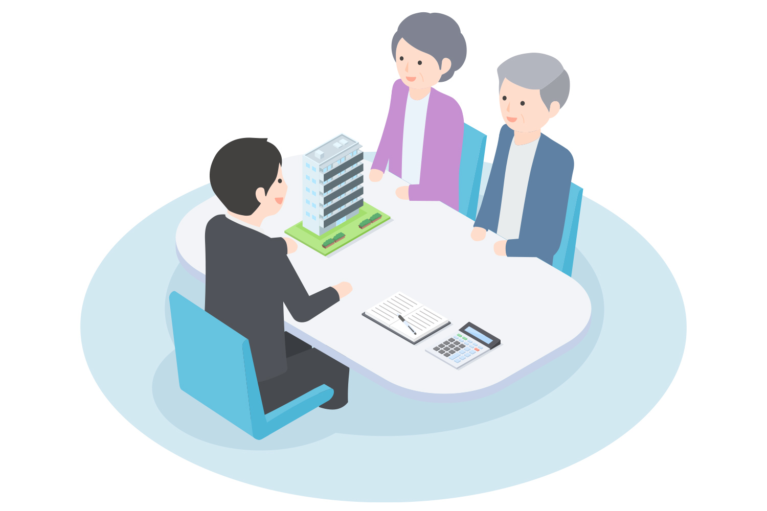 専門スタッフがオーナーへ買取価格を提案するイラスト