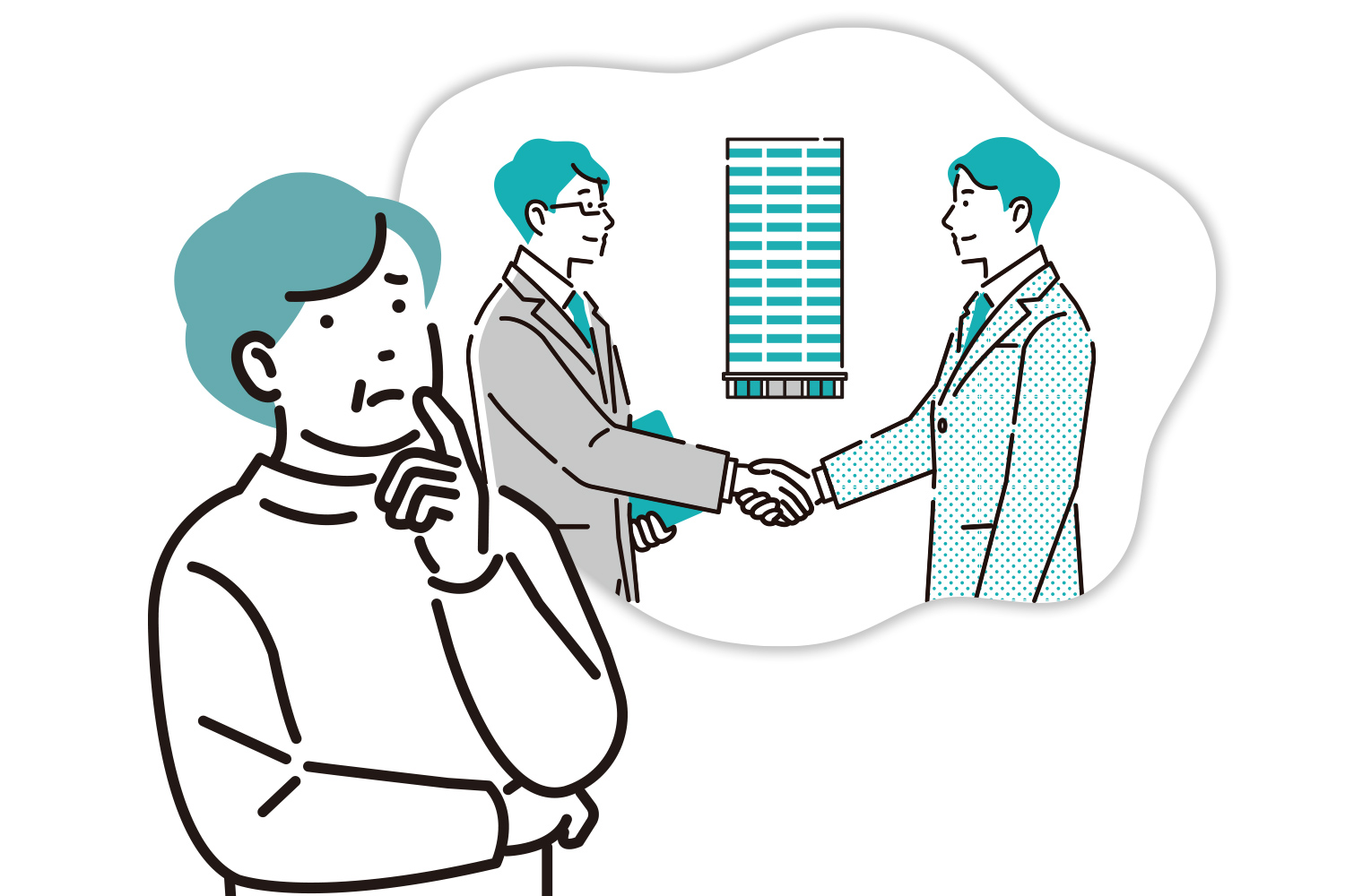 貸主変更による賃借人への影響を心配するオーナーのイラスト