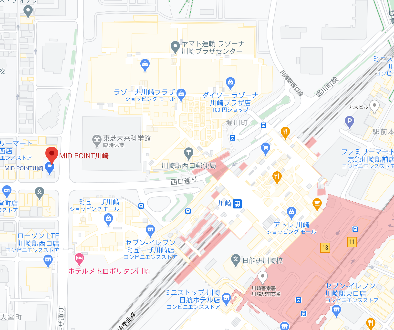 川崎駅周辺のgoogle map