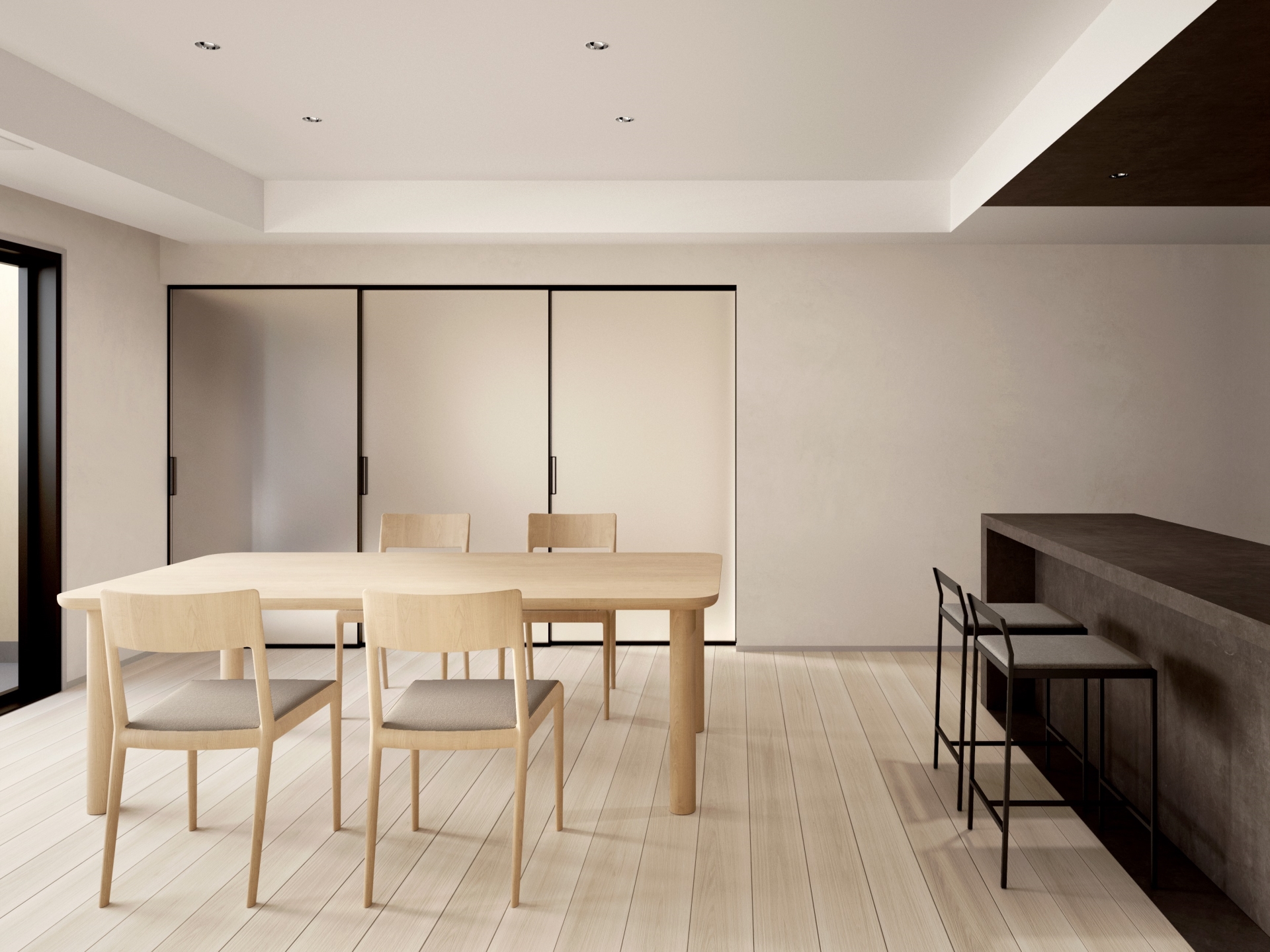 【リビング】柔らかなブラウンを基調にしたカラースキーム（完成予想CG）(2025年12月)