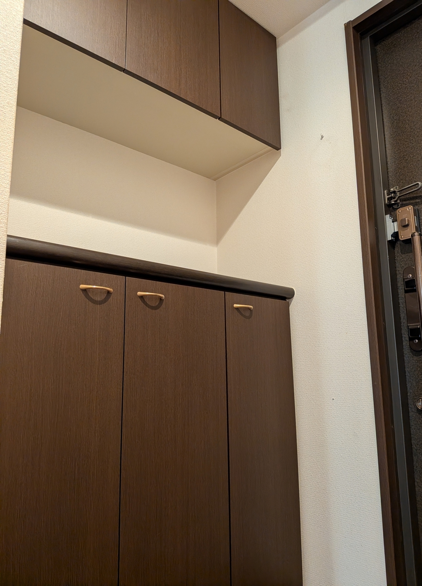 【玄関】カウンターの上に小物や写真などを飾れる高さの玄関収納。(2026年1月)