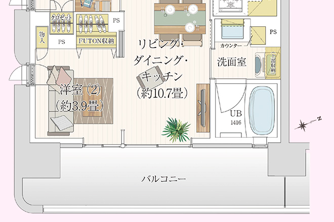 Aタイプイラスト間取り図（部分図）