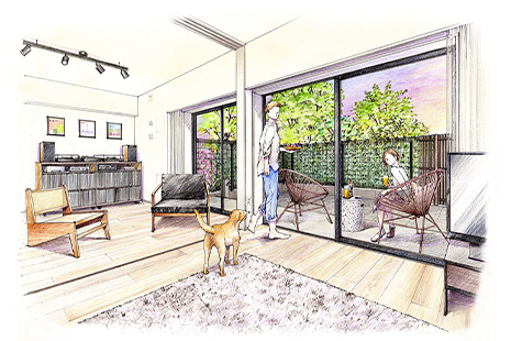 B2tタイプリビング・洋室2・テラスイラスト