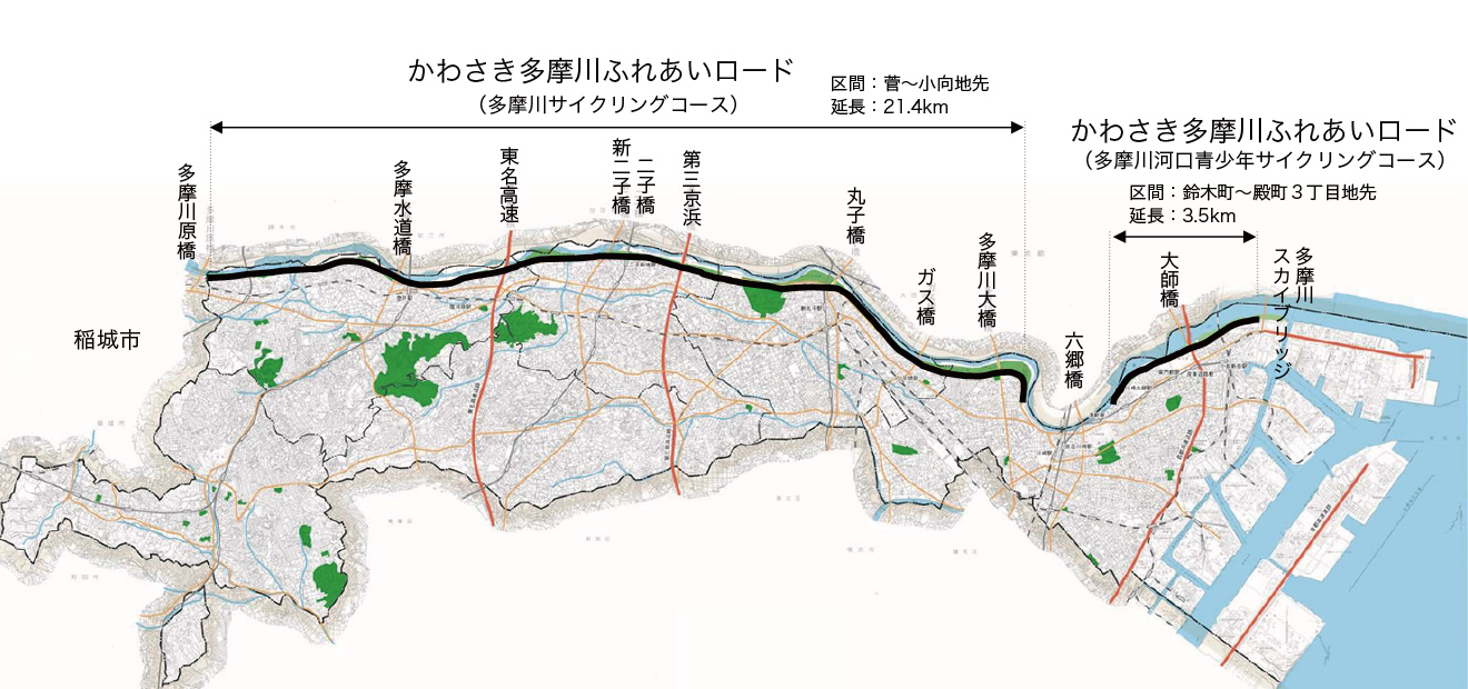 かわさき多摩川ふれあいロード全体図 出典：川崎市ホームページ