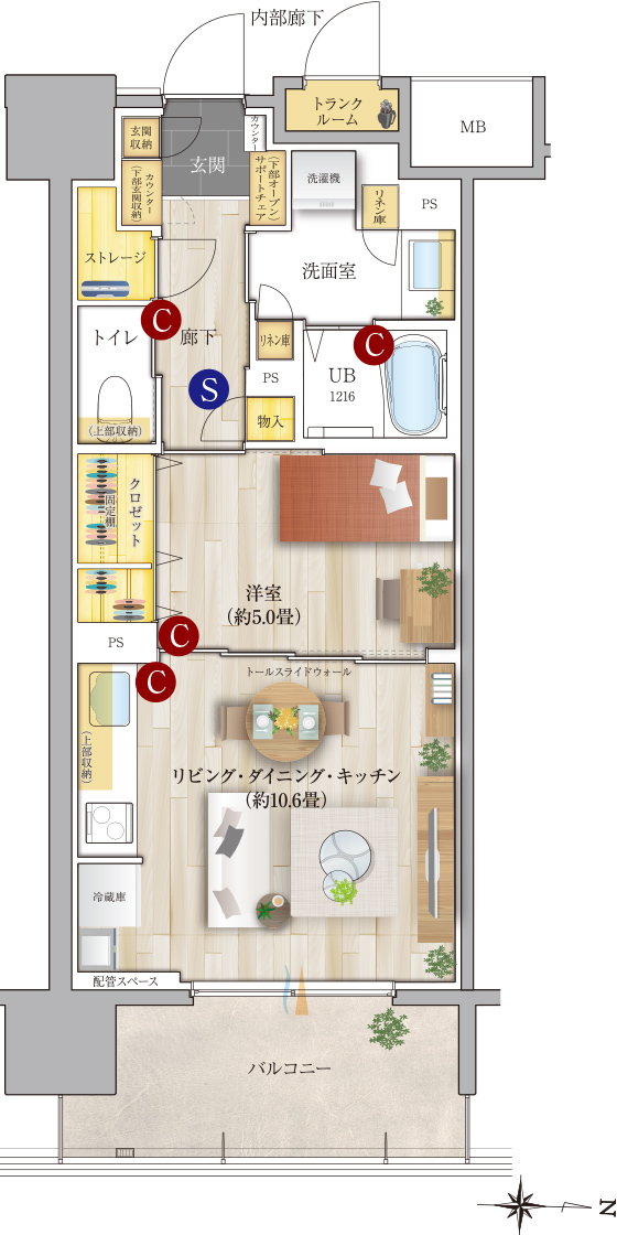 D type 家具入り間取り