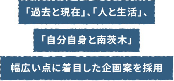 「過去と現在」、「人と生活」、「自分自身と南茨木」幅広い点に着目した企画案を採用