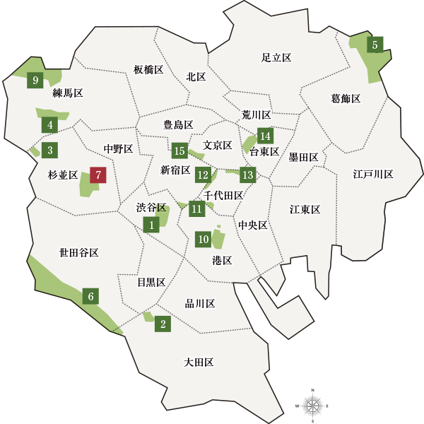 東京都23区 風致地区指定位置図